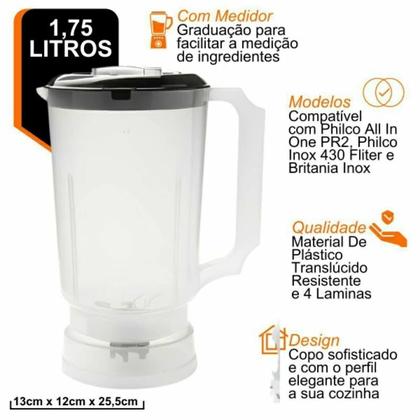 Copo do Multiprocessador Mod All In One PR2/PHILCO INOX Translúcido Preto - Micromax / Mebrasi Imagem de Copo do Multiprocessador Mod All In One PR2/PHILCO INOX Translúcido Preto
