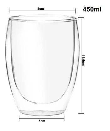 Imagem de Copo Duo De Vidro Camada Dupla Parede Chá Suco Café 450ml Americano Shot Termico Jogo Xícara Drinks