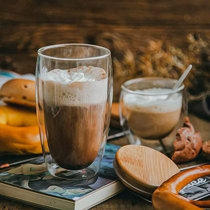 Imagem de Copo Duplo de Vidro Parede Dupla 350 ml Café Expresso Cerveja Chopp Chá Quente e Frio