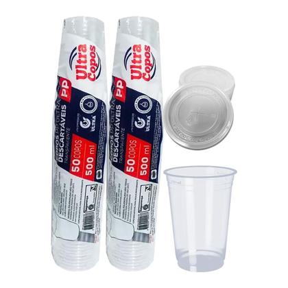 Imagem de Copo E Tampa C/Furo 500Ml Descartável Liso C/100 Chopp Suco