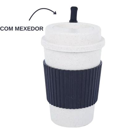 Imagem de Copo Fibra Bambu para Café Chá com Tampa Mexedor