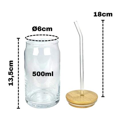 Imagem de Copo Formato Lata C/Tampa Bambu E Canudo Em Vidro 500ml