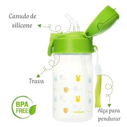 Imagem de Copo Garrafa Infantil com canudo de silicone Bebê 370ML Menino Menina Pimpolho