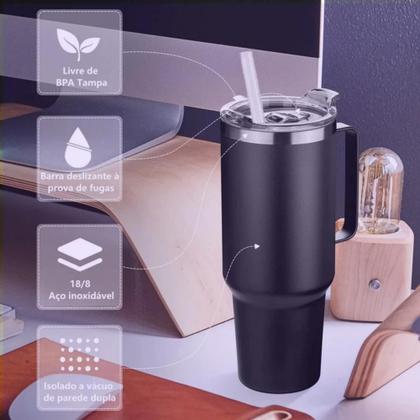 Imagem de Copo Garrafa Térmica Com Alça E Canudo 1200ml Aço Inox Parede Dupla
