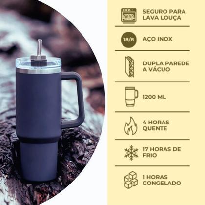 Imagem de Copo Garrafa Térmica Com Alça E Canudo 1200ml Aço Inox Parede Dupla