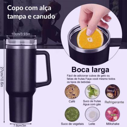 Imagem de Copo Garrafa Térmica Com Alça E Canudo 1200ml Aço Inox Parede Dupla