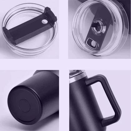 Imagem de Copo Garrafa Térmica Com Alça E Canudo 1200ml Aço Inox Parede Dupla