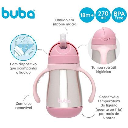 Imagem de Copo Garrafa Térmica Com Alças E Parede Dupla Em Inox 270mL Buba