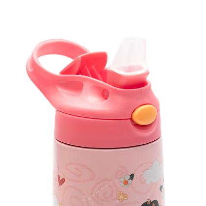 Imagem de Copo Garrafa Térmica Infantil Rosa Inox Com Canudo Princesa