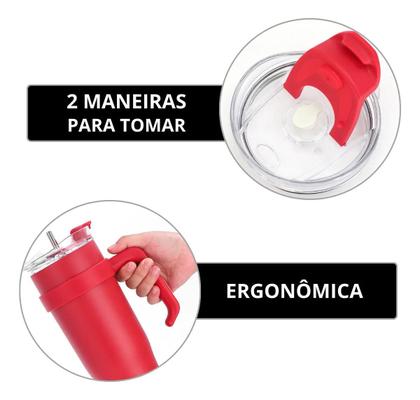 Imagem de Copo Garrafa Térmica Inox Com Alça Canudo 1200ml Caneca Virgínia