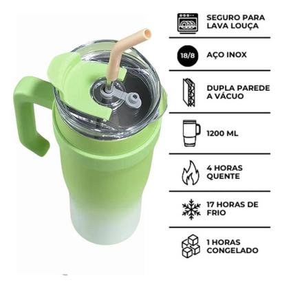 Imagem de Copo Garrafa Térmica Inox Com Alça Canudo 1200ml Caneca Virgínia