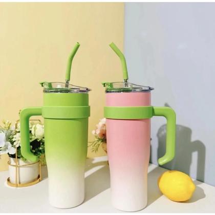 Imagem de Copo Garrafa Térmica Inox Com Alça Canudo 1200ml Caneca Virgínia