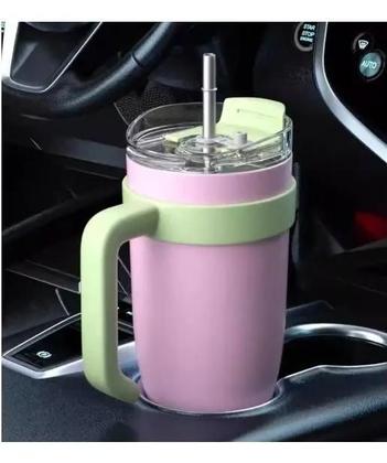 Imagem de Copo Garrafa Térmica Inox Com Alça Canudo 1200ml Caneca Virgínia