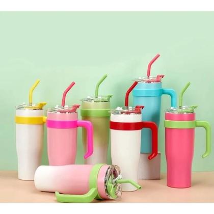 Imagem de Copo Garrafa Térmica Inox Com Alça Canudo 1200ml Caneca Virgínia