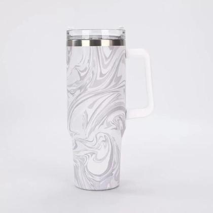 Imagem de Copo Garrafa Térmico em Mármore Colorido com Canudo 1200 ML