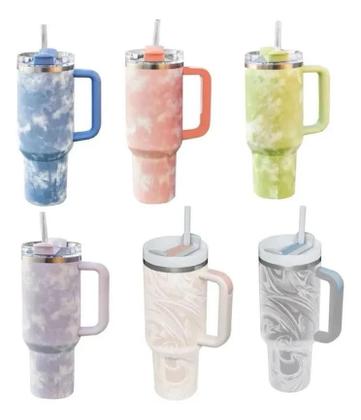 Imagem de Copo Garrafa Térmico em Mármore Colorido com Canudo 1200 ML