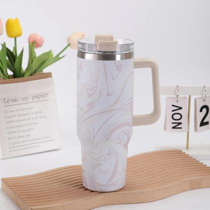 Imagem de Copo Garrafa Térmico em Mármore Colorido com Canudo 1200 ML