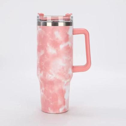 Imagem de Copo Garrafa Térmico em Mármore Colorido com Canudo 1200 ML