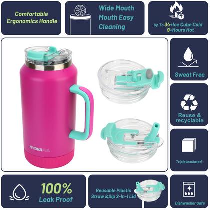 Imagem de Copo Hydraful 1,9L com alça e palha de aço inoxidável