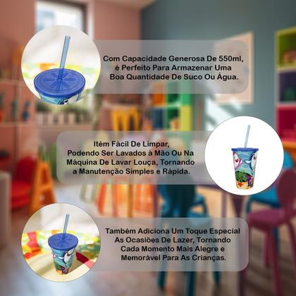 Imagem de Copo Infantil 550ml com Tampa e Canudo - Estampa Princesa