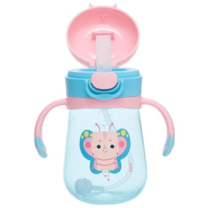 Imagem de Copo Infantil c Alça Canudo Evolution Menina Borboleta 300mL - Kouii