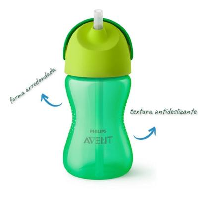 Imagem de Copo Infantil Canudo Curvado Avent Dinossauro Verde 300ml