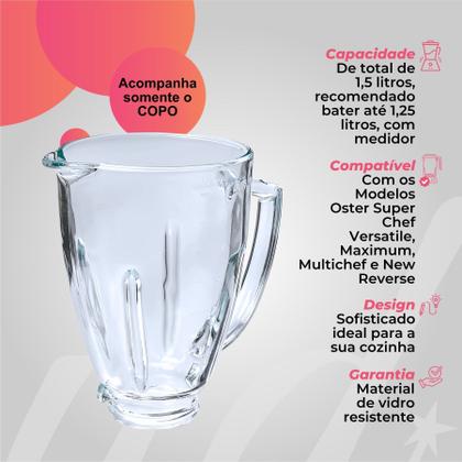 Imagem de Copo Jarra Vidro Redonda Avulsa Compatível Liquidificador Oster Super Chef Sem Tampa Sem Lâminas