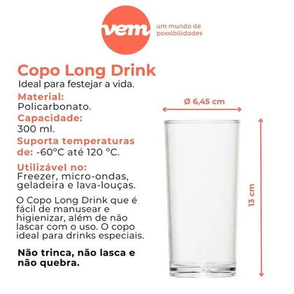 Imagem de Copo Long Drink Vemplast 300ml Linha Salut em Policarbonato