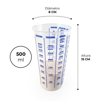 Imagem de Copo Medidor Graduado Plastico Colorido Dosador 500 Ml