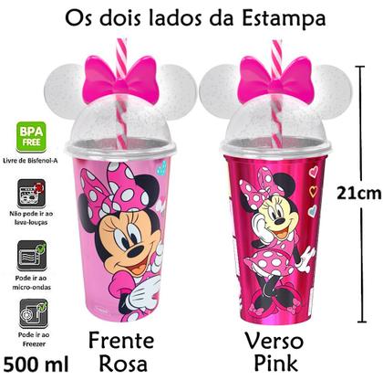 Imagem de Copo Minnie Mouse 500ml Tampa com Orelhas Livre BPA Rosa Claro