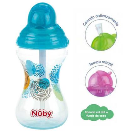 Imagem de Copo Nuby com canudo de silicone decorado 300ml aqua