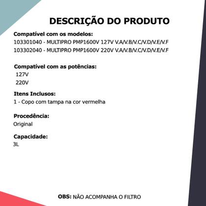 Imagem de Copo Original Liquidificador Philco PMP1600 1400W Vermelho
