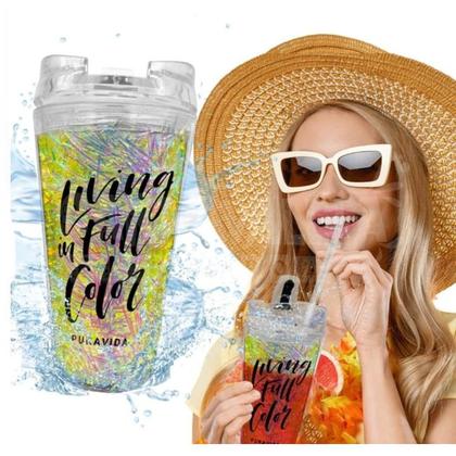 Imagem de Copo Palha Glittter 650ML C/ Canudo Parede Dupla Plástico Tampa