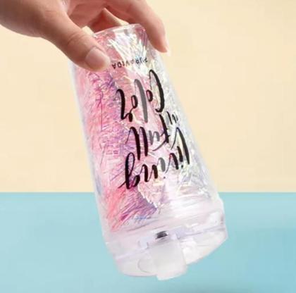 Imagem de Copo Palha Glittter 650ML C/ Canudo Parede Dupla Plástico Tampa