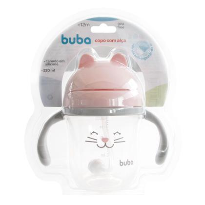 Imagem de Copo para Bebe com Alça Removível e Canudo 220 ml Gatinha Azul Rosa Buba