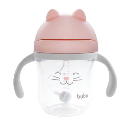 Imagem de Copo para Bebe com Alça Removível e Canudo 220 ml Gatinha Azul Rosa Buba