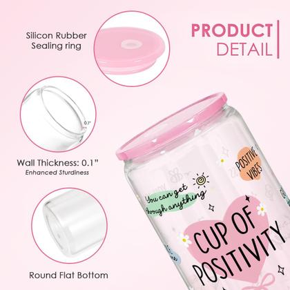 Imagem de Copo para beber SANDJEST 470ml de vidro com tampa e canudo