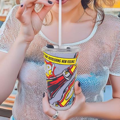 Imagem de Copo para Drink em Vidro com Canudo e Tampa Hauskraft Fizz Coca-Cola 450ml