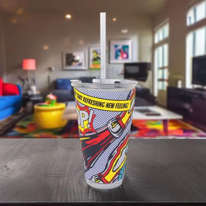 Imagem de Copo para Drink em Vidro com Canudo e Tampa Hauskraft Fizz Coca-Cola 450ml