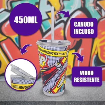 Imagem de Copo para Drink em Vidro com Canudo e Tampa Hauskraft Fizz Coca-Cola 450ml
