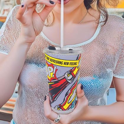 Imagem de Copo para Drink em Vidro com Canudo e Tampa Hauskraft Fizz Coca-Cola 450ml