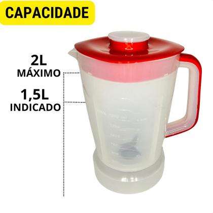 Imagem de Copo Para Liquidificador Resistente Compatível Com Britania B1000 Philco PH900 PH1200 Funkitchen Tampa Vermelha
