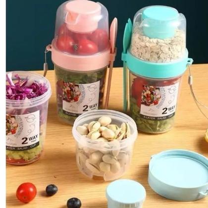 Imagem de Copo para Salada Alimentos Frescos com Garfo e Molheira