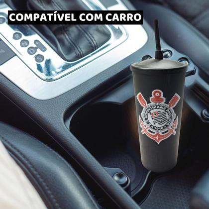 Imagem de Copo Plástico Preto Tampa + Canudo 500Ml Time Corinthians