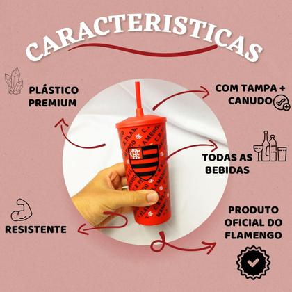 Imagem de Copo Plástico Vermelho Preto Com Tampa Canudo 500ml Infantil Bebidas Flamengo Oficial