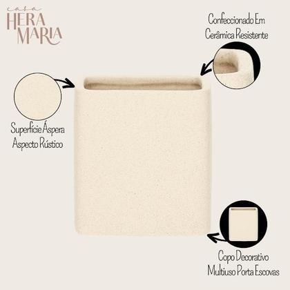 Imagem de Copo Porta Escovas Decorativo Multiuso Para Banheiro Lavabo Design Rústico Em Cerâmica
