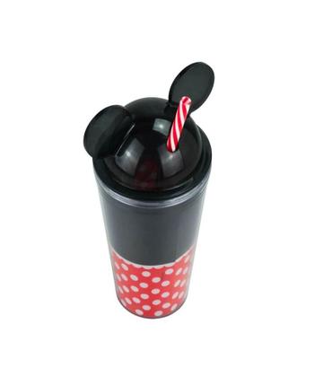 Imagem de Copo Preto Com Canudo E Orelhas Disney Minnie Lindo 450ml