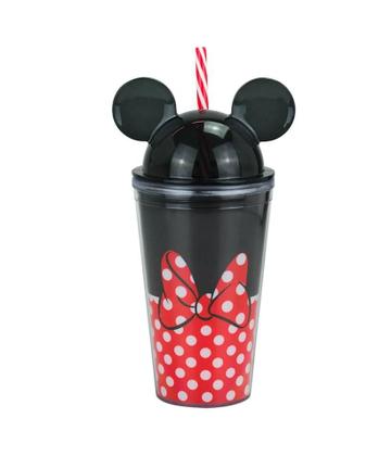 Imagem de Copo Preto Com Canudo E Orelhas Disney Minnie Lindo 450ml