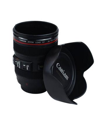 Imagem de Copo Preto Plástico Lente De Câmera Fotográfica 480 Ml