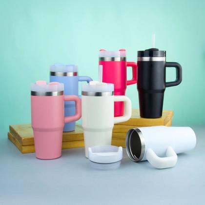 Imagem de Copo Quencher Térmico 420ml Garrafa com Alça e Canudo Bebidas Quentes e Frias